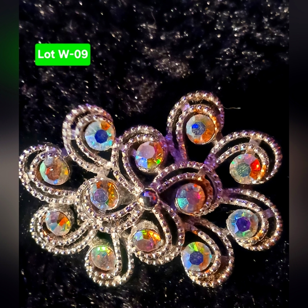 Elegant Silver and Multicolor Auroura Crystal Brooch
